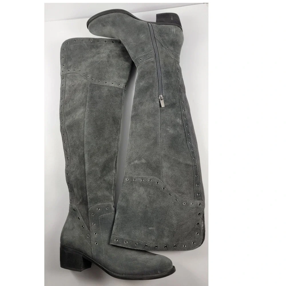 Vince Camuto Bestan Grey Suede Over The Knee Studded Boots Womens 7.5 M